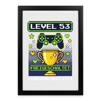 1973 Level 53 Unlocked Gamer Birthday Vintage - Framed poster (27 × 37 cm) - black - Front
