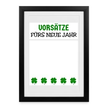 Réveillon du Nouvel An Résolutions du Nouvel An Trèfle - Affiche encadrée (27 × 37 cm) - noir - Devant