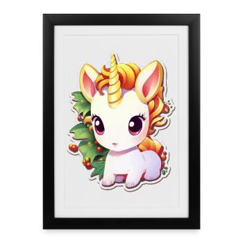 Licorne dans la forêt de fête avec du gui - Affiche encadrée (27 × 37 cm) - noir - Devant