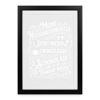 New Year's Resolutions Humor: Sports & Chocolate - Framed poster (27 × 37 cm) - black - Front