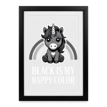 Black Unicorn Happy Color - Framed poster (27 × 37 cm) - black - Front
