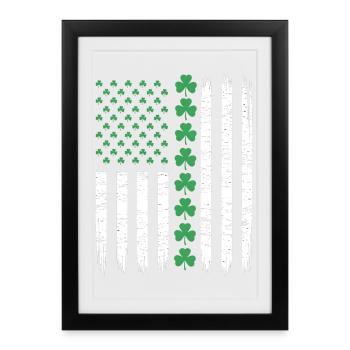 Drapeau américain américain avec trèfles pour Saint Patrick - Affiche encadrée (27 × 37 cm) - noir - Devant