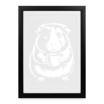 Silhouette de cochon d’Inde buvant du café - Affiche encadrée (27 × 37 cm) - noir - Devant