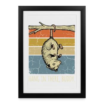 Opossum drôle, tiens bon, mon pote coucher de soleil rétro - Affiche encadrée (27 × 37 cm) - noir - Devant