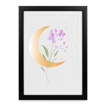 Freesia with crescent moon and stars illustration - Framed poster (27 × 37 cm) - black - Front