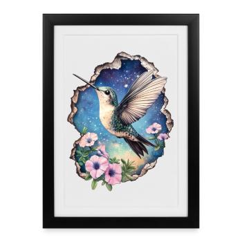 Hummingbird with flowers - Framed poster (27 × 37 cm) - black - Front
