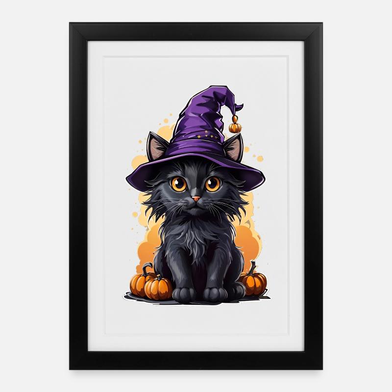Costume de Sorcière Chat Halloween - Affiche encadrée (27 × 37 cm) - noir