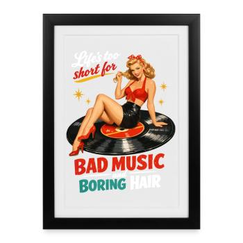 Retro Pin-Up auf Schallplatte: Vinyl & Rockabilly - Gerahmtes Poster (27 × 37 cm) - Schwarz - Vorne