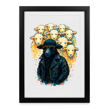 Mouton Noir Anticonformiste en Veste de Cuir - Affiche encadrée (27 × 37 cm) - noir - Devant