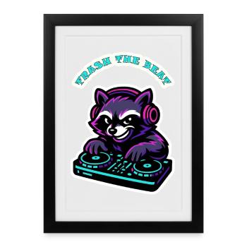 Trash The Beat - Raccoon DJ Neon - Affiche encadrée (27 × 37 cm) - noir - Devant