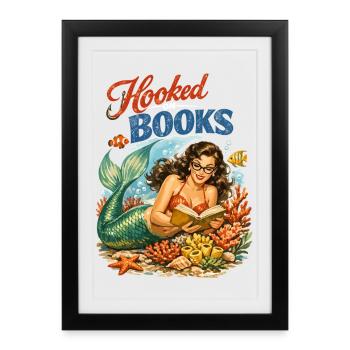 Sirène rétro : Accro aux livres Design de pin-up - Affiche encadrée (27 × 37 cm) - noir - Devant