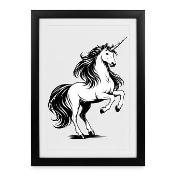 Licorne Cheval Blanc - Affiche encadrée (27 × 37 cm) - noir - Devant