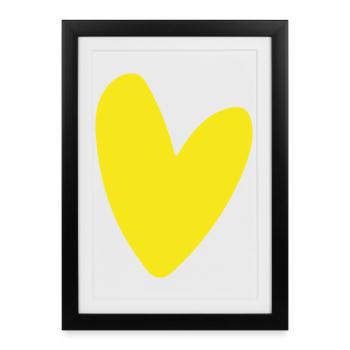 Cœur jaune sur noir Minimalisme lumineux - Affiche encadrée (27 × 37 cm) - noir - Devant