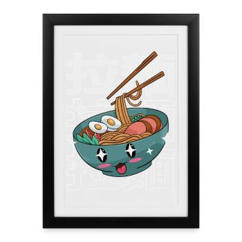 Bol de Ramen Kawaii - Affiche encadrée (27 × 37 cm) - noir - Devant