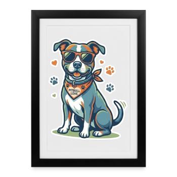Pitbull cool en lunettes de soleil - Pitbull Love Dog mignon - Affiche encadrée (27 × 37 cm) - noir - Devant