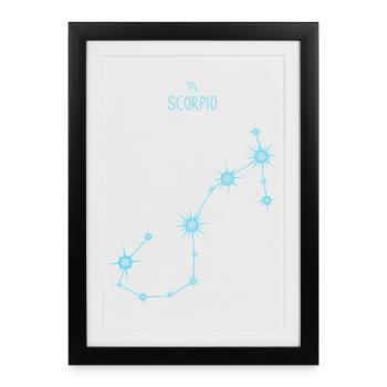 Constellation stellaire du signe du signe du Scorpion Bleu pastel - Affiche encadrée (27 × 37 cm) - noir - Devant