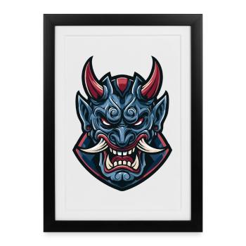 Blue Demon Mask War Mask - Framed poster (27 × 37 cm) - black - Front