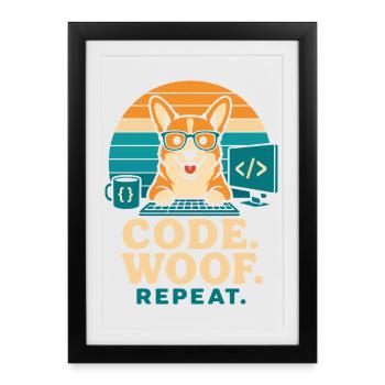 Code Woof Programmeur Répétition Corgi - Affiche encadrée (27 × 37 cm) - noir - Devant