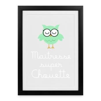 Maîtresse super chouette lunettes (écrit blanc) - Affiche encadrée (27 × 37 cm) - noir - Devant