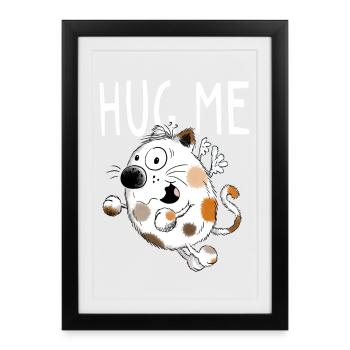Hug Me Chat dessin animé - Cadeau - Affiche encadrée (27 × 37 cm) - noir - Devant
