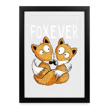 Foxever - Forever - Fuchs - Partnerschaft - Paar - Gerahmtes Poster (27 × 37 cm) - Schwarz - Vorne