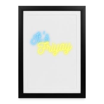 It's Friyay néon police turquoise jaune - Weekendvibes - Affiche encadrée (27 × 37 cm) - noir - Devant