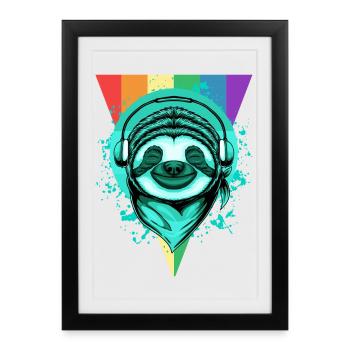Paresseux avec écouteurs &Arc-en-ciel - Affiche encadrée (27 × 37 cm) - noir - Devant