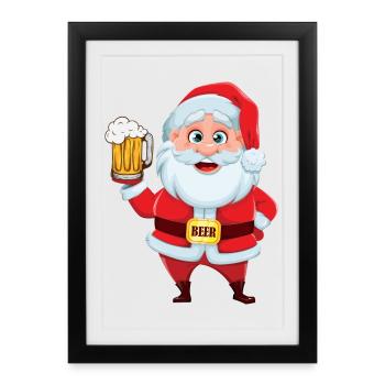 Père Noël avec chope à bière - Affiche encadrée (27 × 37 cm) - noir - Devant