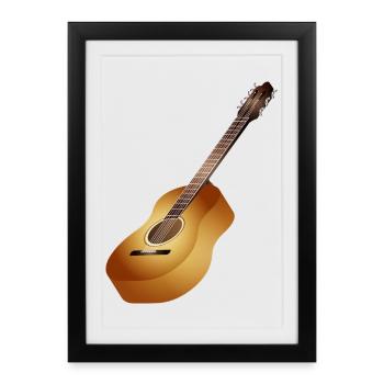 belle guitare acoustique 3D dans des tons chauds - Affiche encadrée (27 × 37 cm) - noir - Devant