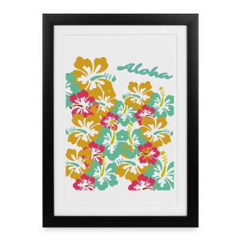 Aloha Hibiscus Thème des vacances hawaïennes - Affiche encadrée (27 × 37 cm) - noir - Devant