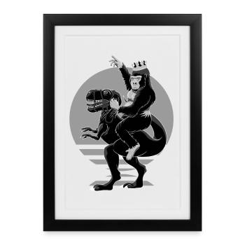 Roi Gorille Chevauchant Un T-Rex Comme Napoléon - Affiche encadrée (27 × 37 cm) - noir - Devant