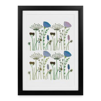 Fleurs séchées prairie fleurie - Affiche encadrée (27 × 37 cm) - noir - Devant