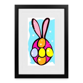 Illustration colorée d’œufs de lapins de Pâques - Affiche encadrée (27 × 37 cm) - noir - Devant