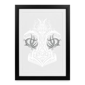 Marteau de Thor Mjolnir Viking symbole - Affiche encadrée (27 × 37 cm) - noir - Devant