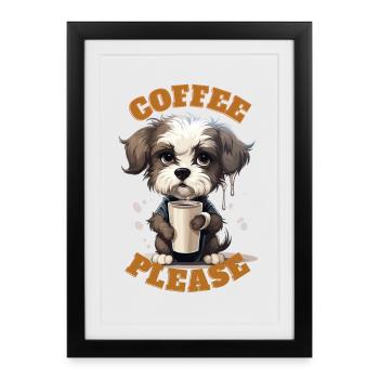 Café s’il vous plaît chien - Affiche encadrée (27 × 37 cm) - noir - Devant