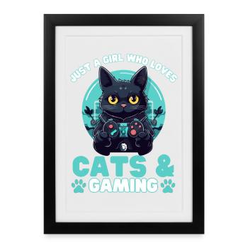 Gamer Girl Cat Cats & Gaming - Framed poster (27 × 37 cm) - black - Front
