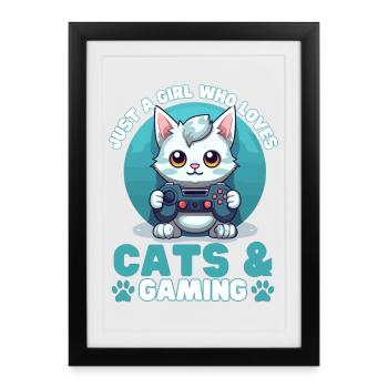 Gamer Girl Cat Cats & Gaming - Framed poster (27 × 37 cm) - black - Front