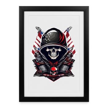 Illustration américaine crâne de motard - Affiche encadrée (27 × 37 cm) - noir - Devant