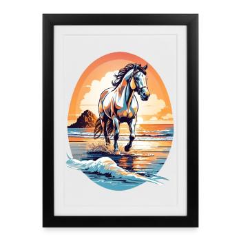 Cheval sur la plage - Affiche encadrée (27 × 37 cm) - noir - Devant