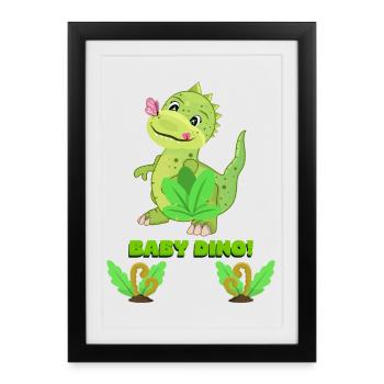 Cute Baby Dinosaur Fantasy Illustration - Framed poster (27 × 37 cm) - black - Front