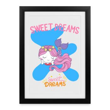 Sirène fantaisiste dormant Dreamer Design - Affiche encadrée (27 × 37 cm) - noir - Devant