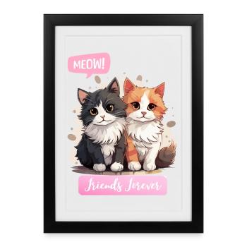 Adorable Cat Duo Friendship Illustration - Framed poster (27 × 37 cm) - black - Front
