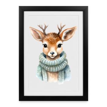 Fawn in winter coat - Framed poster (27 × 37 cm) - black - Front