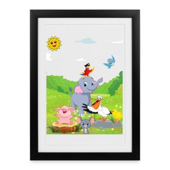 Défilé d’animaux fantaisiste dans des pastels vibrants - Affiche encadrée (27 × 37 cm) - noir - Devant