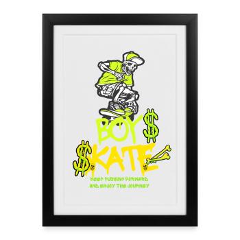Boy Skateboarding Skull Graphic Design - Framed poster (27 × 37 cm) - black - Front