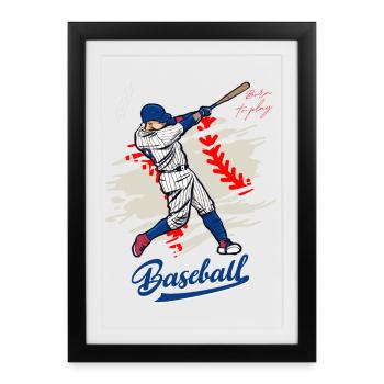 Dynamische Baseballschaukel Illustration - Gerahmtes Poster (27 × 37 cm) - Schwarz - Vorne