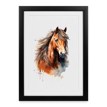 Stylisches Pferdedesign-T-Shirt für Reitsport - Gerahmtes Poster (27 × 37 cm) - Schwarz - Vorne