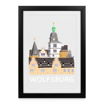 Wolfsburg, Château, Allemagne, Dessin à la main - Affiche encadrée (27 × 37 cm) - noir - Devant