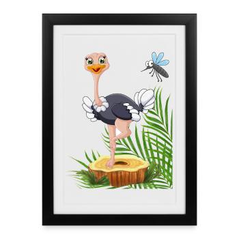 Whimsical Stork with Fly and Nature Elements - Framed poster (27 × 37 cm) - black - Front