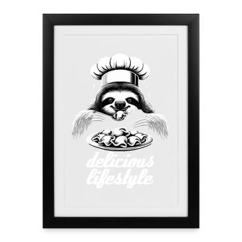 Pelmeni Sloth Délicieux Style de vie Chef Gesche - Affiche encadrée (27 × 37 cm) - noir - Devant
